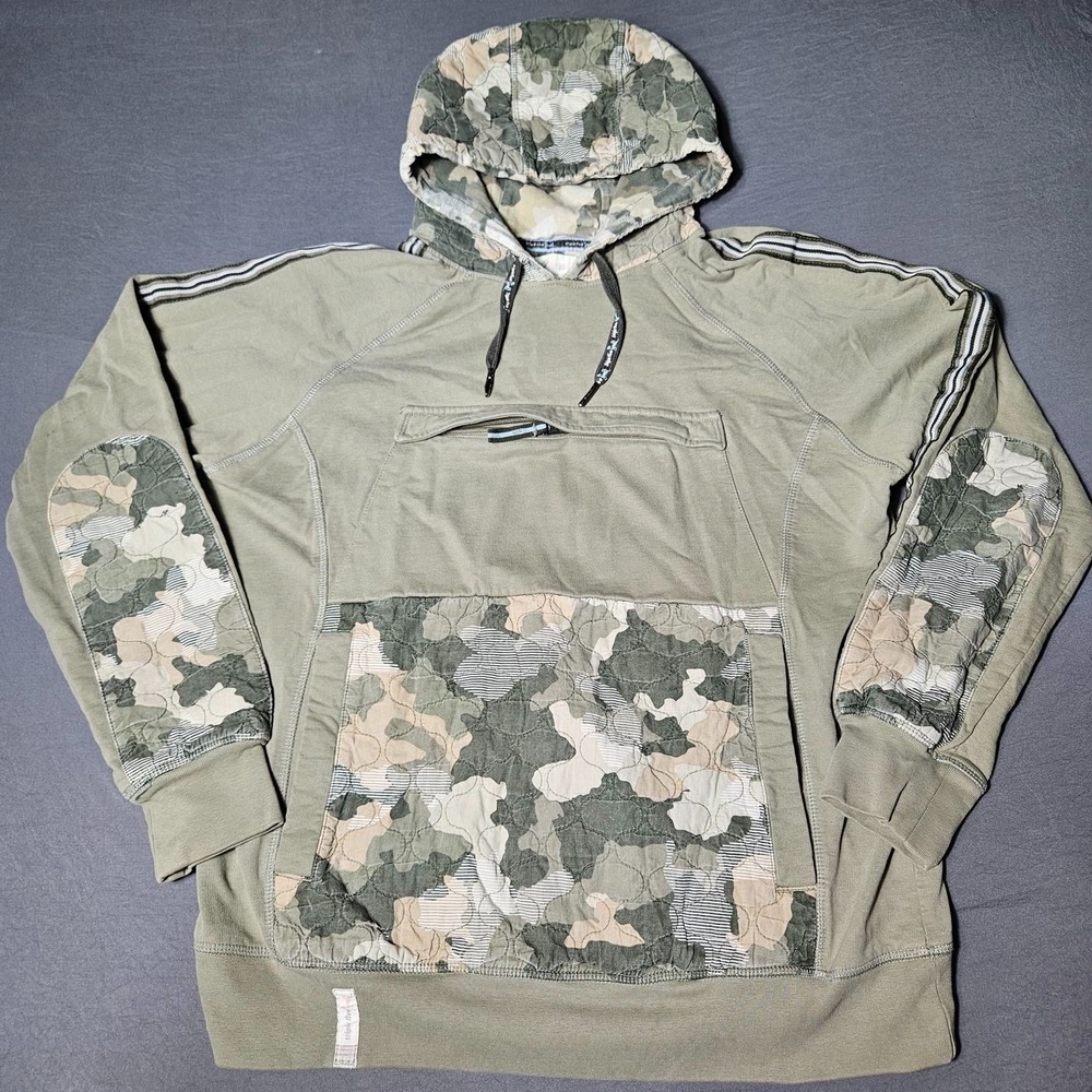 Triple Five Soul Camo Patch Pullover Hoodie Mens Medium Olive Green Y2K